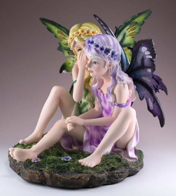 Fairy Collection~Large Fairy Twins Whispering Figurine 9.5" High Detailed Resin Statue New