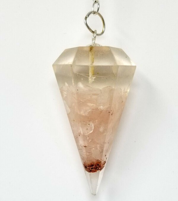 Magicun Stone~Rose Orgone Pendulum with Chain, Faceted (Natural Crystal Stone)