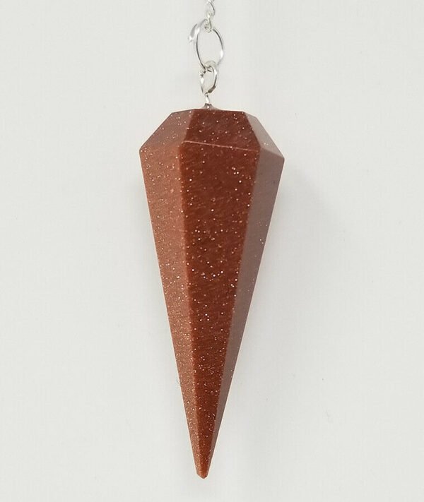 Magicun Stone~Red Gold Stone (Sun Sitara) Pendulum w/ chain, Faceted (Natural Crystal Stone)