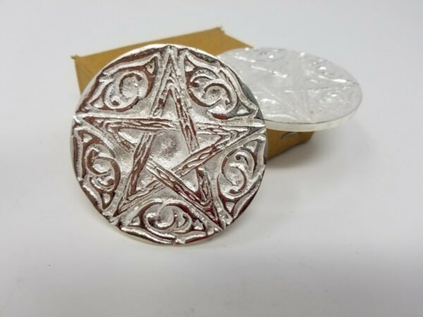 Wicca & Paganism~Woodland Pentagram Altar Tile Silver Plated over Solid Brass 3" Round 2 Pc