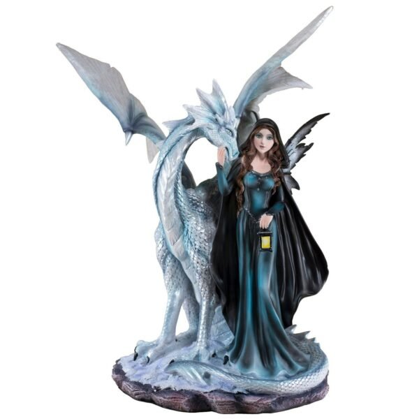 Fairy Collection~Large Dark Fairy With White Dragon Figurine Statue 17.75" High Resin New In Box!