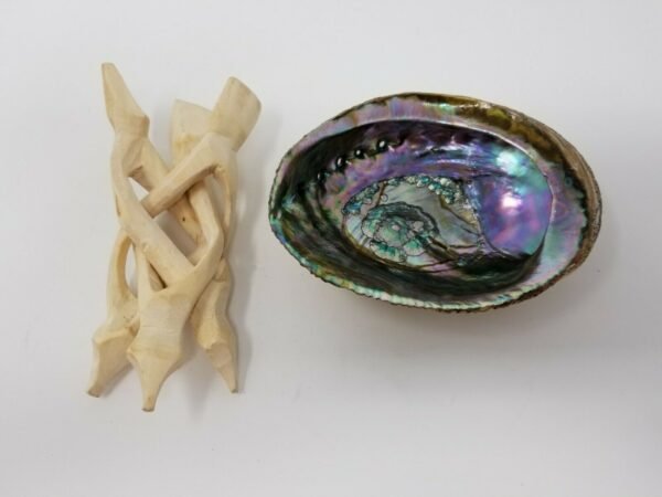 Home Fragrances ~Large Rainbow Abalone Shell and Wooden Tripod Sage Smudging Bowl Burner