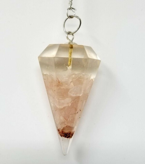Magicun Stone~Rose Orgone Pendulum with Chain, Faceted (Natural Crystal Stone)
