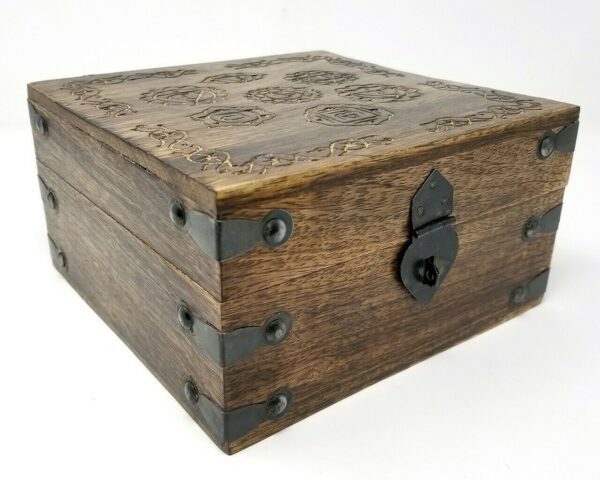 Wicca & Paganism~NEW Seven Chakra Wooden Carved Box, 4 x 6", Hand Carved, Brand New