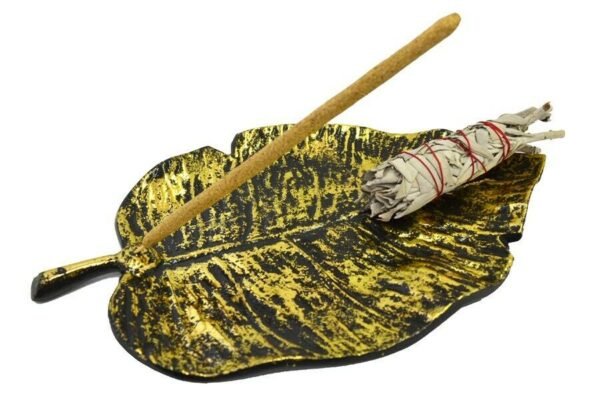 Home Fragrances ~NEW Golden Metal Leaf Incense Smudge Burner, Home Decor, ETC. 12"L 7.5"W