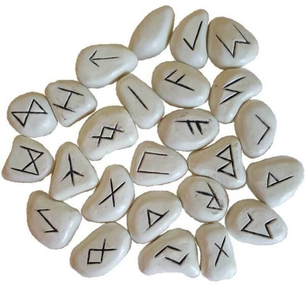 White Resin Engraved Rune Stones Norse Elder Futhark Ritual Magick Divination