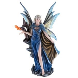 Fairy Collection~Blue Cape Fairy With Fire Breathing Dragon Figurine Statue 11.5" High New In Box