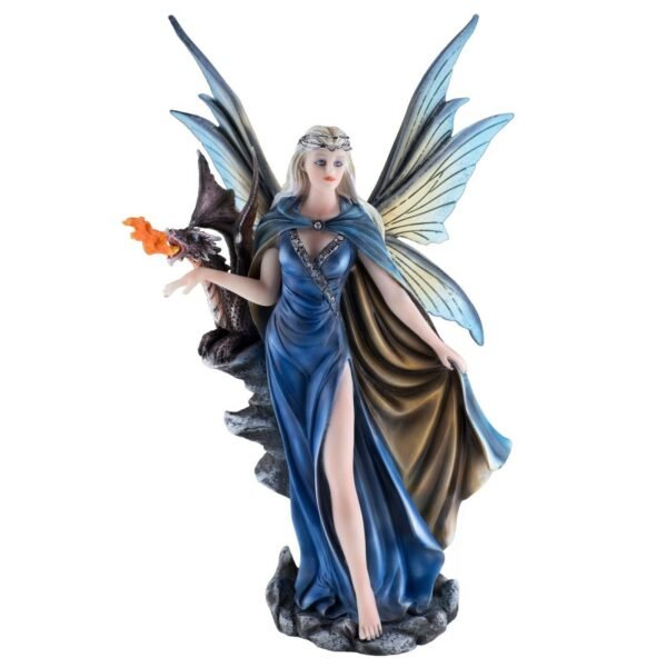 Fairy Collection~Blue Cape Fairy With Fire Breathing Dragon Figurine Statue 11.5" High New In Box