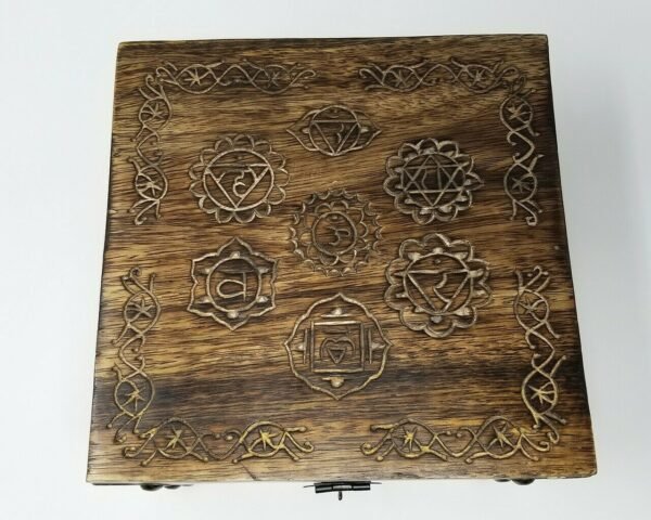 Wicca & Paganism~NEW Seven Chakra Wooden Carved Box, 4 x 6", Hand Carved, Brand New