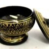 Home Fragrances ~Black Carved Brass Burner Stick Incense 3"D 3.5"H w/ Wooden Coaster & Lid