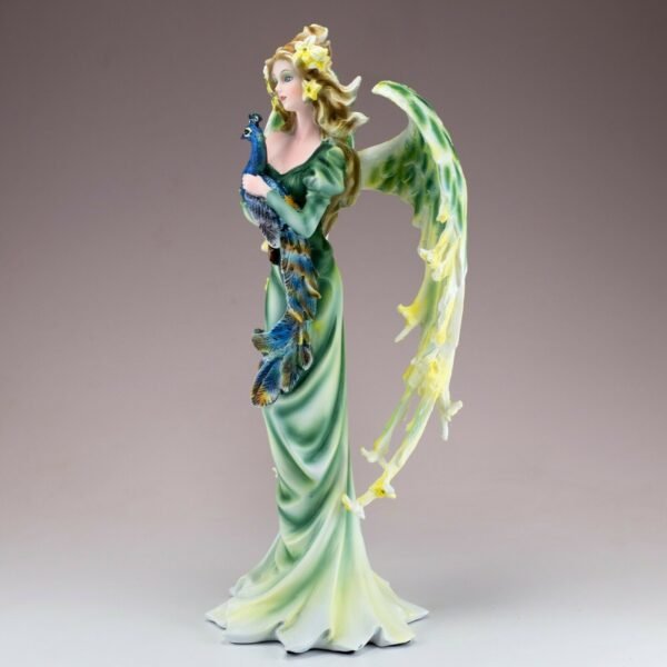 Fairy Collection~Green Peacock Fairy Angel Figurine With Feather Wings 9.25"H Resin Statue New!
