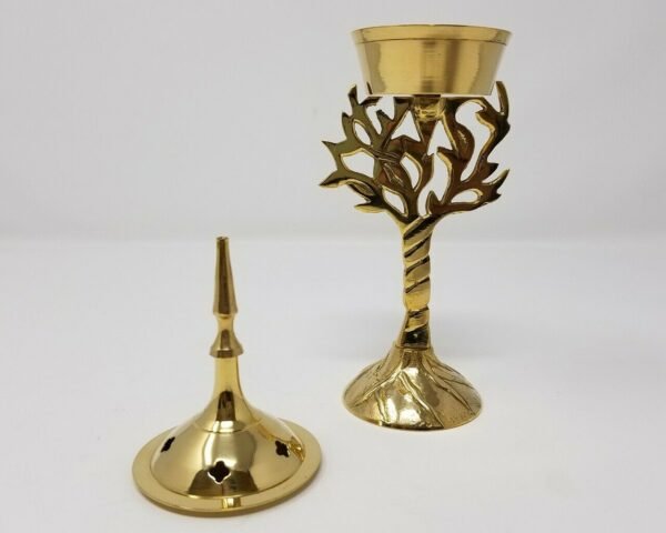 Home Fragrances ~Tree of Life Design Brass Cone Tower 7.5"H Incense Charcoal Burner