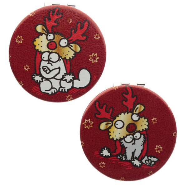 Collectable Design~1 x Simon's Cat Christmas Leatherette Compact Mirror Different image each side