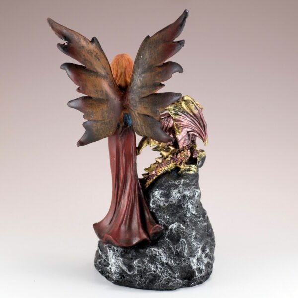 Fairy Collection~Red Fairy Figurine With Dragon On LED Faux Geode 8.5" High Resin Statue New