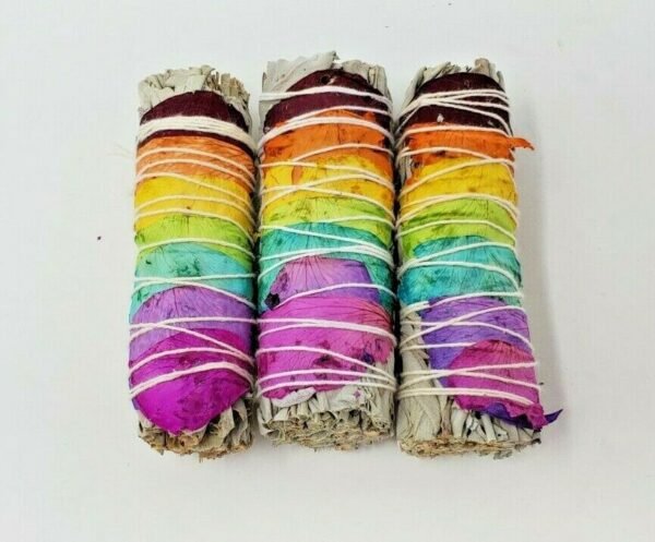 Palo Santo & Sage~5X Pack California White Sage Smudge Sticks w/ Rose Petals 4" Negativity Removal