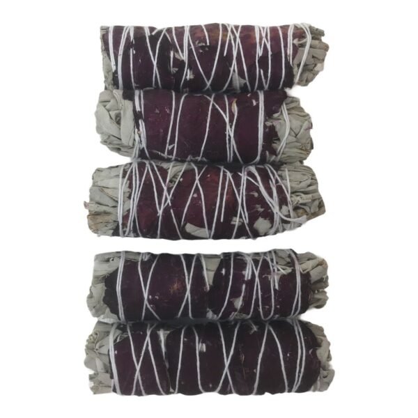 Witchcraft~White Sage & Red Rose Smudge Incense Wand 4" Cleansing Negativity Removal Stick