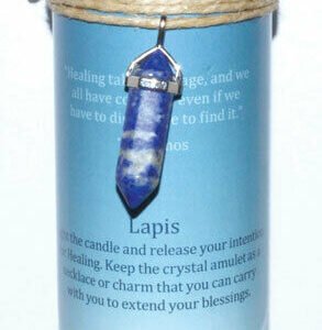 Magic Candle~Healing 6-1/2" x 2" Pillar Candle with Lapis Lazuli Stone Crystal Point Pendant