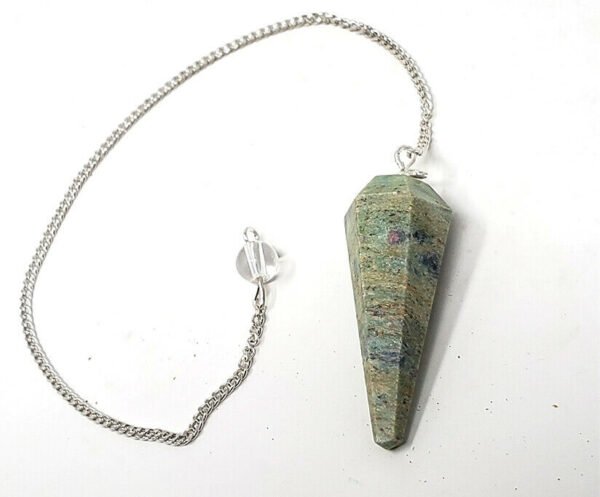 Magicun Stone~Ruby Fuchsite Gemstone Pendulum with Chain, Faceted (Natural Crystal Stone)