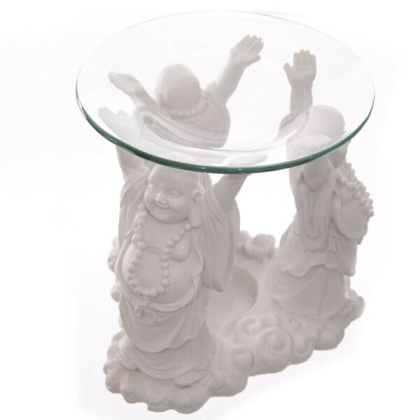 Home Fragrance~Decorative White Chinese Buddha Oil Burner with Glass Dish