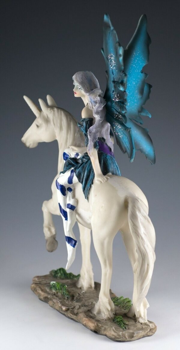 Fairy Collection~Blue Fairy On Unicorn Figurine Statue 11" High Resin New In Box