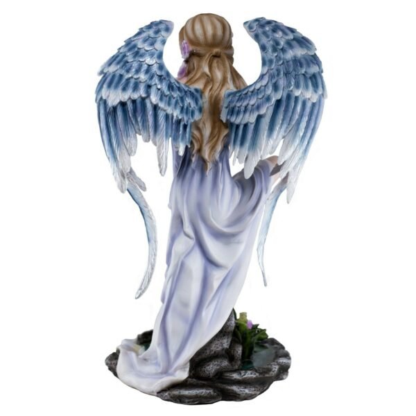 Fairy Collection~Blue Angel In Pond w/ Frog Figurine Statue Feather Wings 13.25" High Fairy New