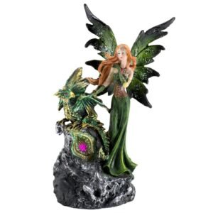 s-l1600_4072aa75-4171-49e3-b3ad-5ae0d097fbb2 Fairy Collection~Green Fairy Figurine With Dragon On LED Faux Geode 8.75" High Resin Statue New