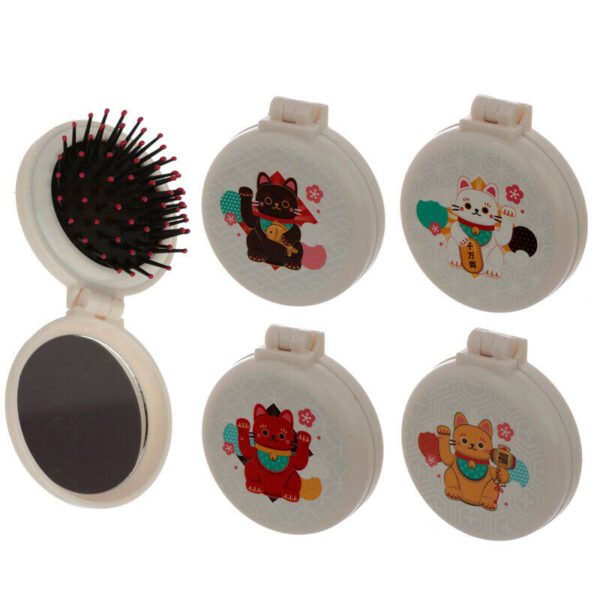 Collectable Design~Fun Lucky Cat Maneki Neko Foldable Travel Hair Brush Travel Size for Handbag