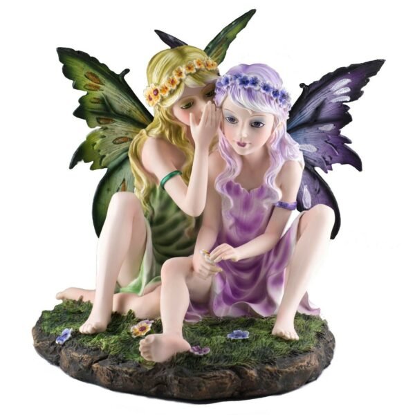 Fairy Collection~Large Fairy Twins Whispering Figurine 9.5" High Detailed Resin Statue New