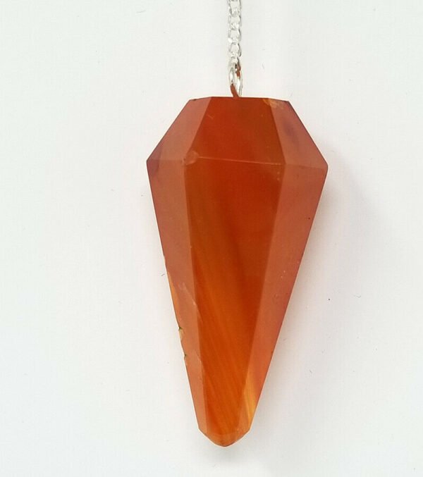 Magicun Stone~Red Carnelian Pendulum with Chain, Faceted (Natural Crystal Stone)