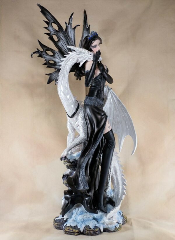 Fairy Collection~Large Scale Black Fairy With White Dragon Figurine Statue 26" High Resin New!