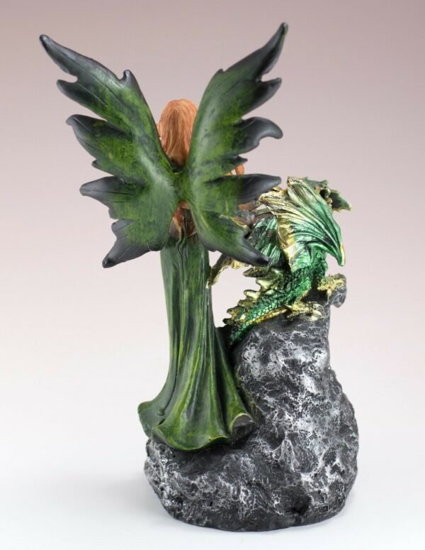 Fairy Collection~Green Fairy Figurine With Dragon On LED Faux Geode 8.75" High Resin Statue New