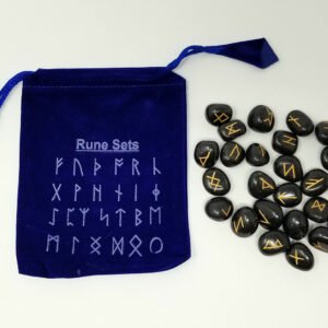 Runes & Stones~Black Agate Set Healing 25 pc with Velvet Bag