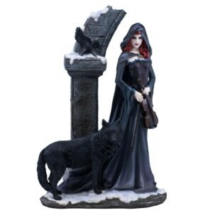 Fairy Collection~Cloaked Violist With Wolf & Crow Figurine 14.5" High Polystone Statue New!