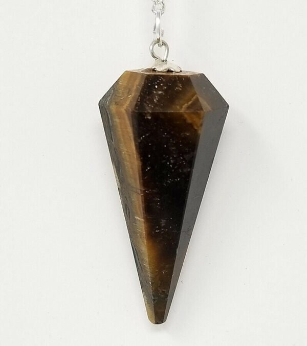Magicun Stone~Tiger Eye Pendulum with Chain, Faceted (Natural Crystal Stone)