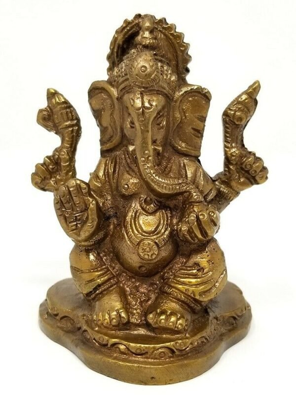 Hinduism Statues & Figures~Brass Antique Finish Sitting Ganesh Statue 2.5"H 1.75"W