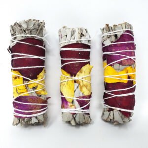 Palo Santo & Sage~White Sage with Rose Petals 3-4" Smudge Stick. (3 PACK)
