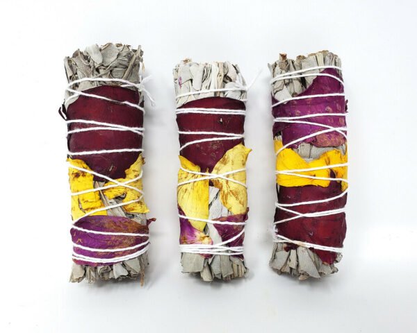 Palo Santo & Sage~White Sage with Rose Petals 3-4" Smudge Stick. (3 PACK)