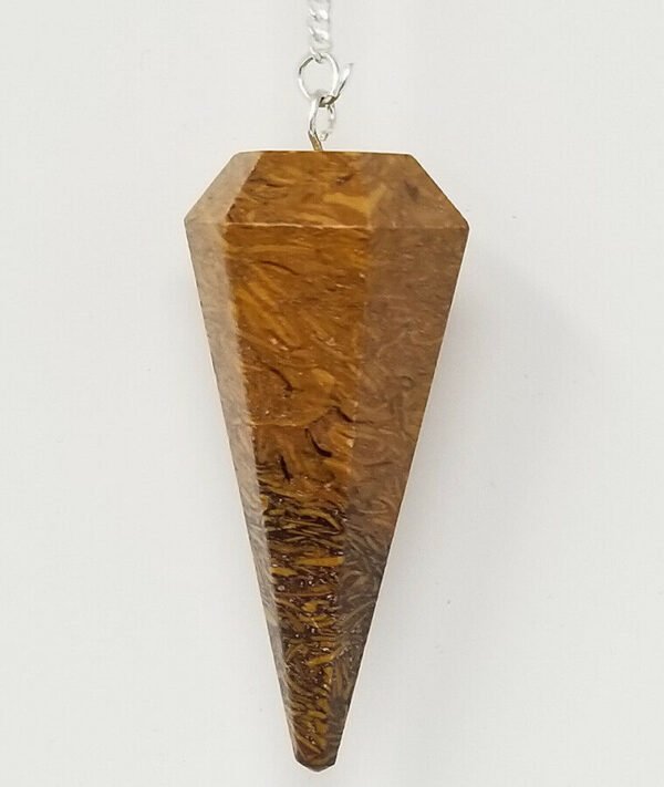 Magicun Stone~Caligraphy Pendulum with Chain, Faceted (Natural Crystal Stone)