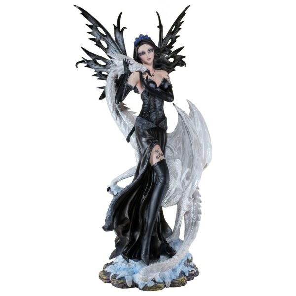 Fairy Collection~Large Scale Black Fairy With White Dragon Figurine Statue 26" High Resin New!