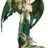 Fairy Collection~Green Fairy With 2 Dragons Figurine Statue 9.25" High Clear Wings Resin New