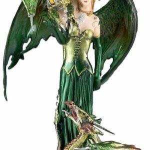 s-l1600_477cf11b-4580-4bc5-9151-60925062070e Fairy Collection~Green Fairy With 2 Dragons Figurine Statue 9.25" High Clear Wings Resin New