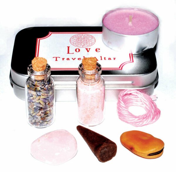 Magic Candle~Love Mini-Altar Travel Tin Kit: Candle Herbs Crystals Stones Spell Bottles