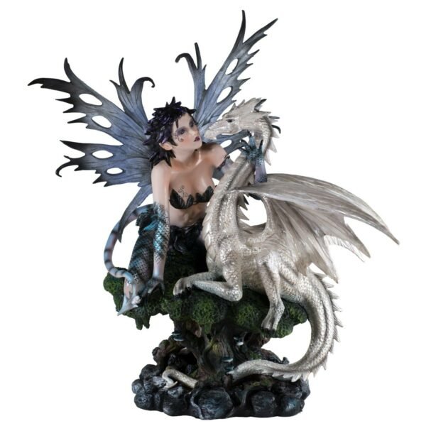 Fairy Collection~Large Fairy With Tail and Scales White Dragon Figurine Statue 18" High New!