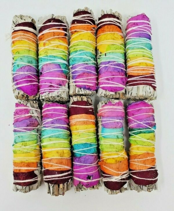 Palo Santo & Sage~10X California White Sage Smudge Sticks with Rose Petals 4" Negativity Removal