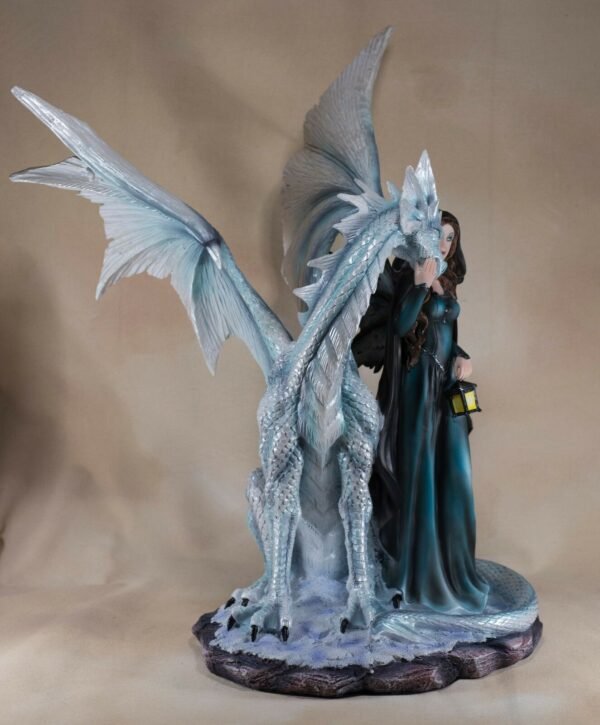 Fairy Collection~Large Dark Fairy With White Dragon Figurine Statue 17.75" High Resin New In Box!