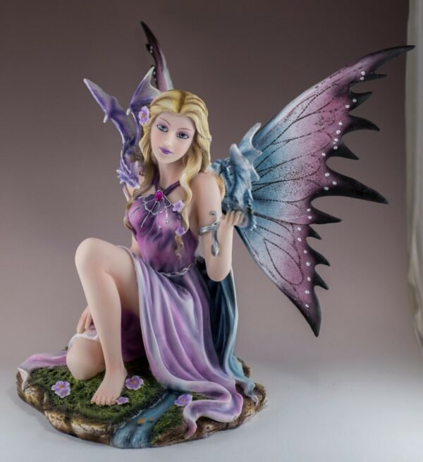 Fairy Collection~Purple Fairy With Two Baby Dragons Figurine Statue 11" Wingspan New In Box!
