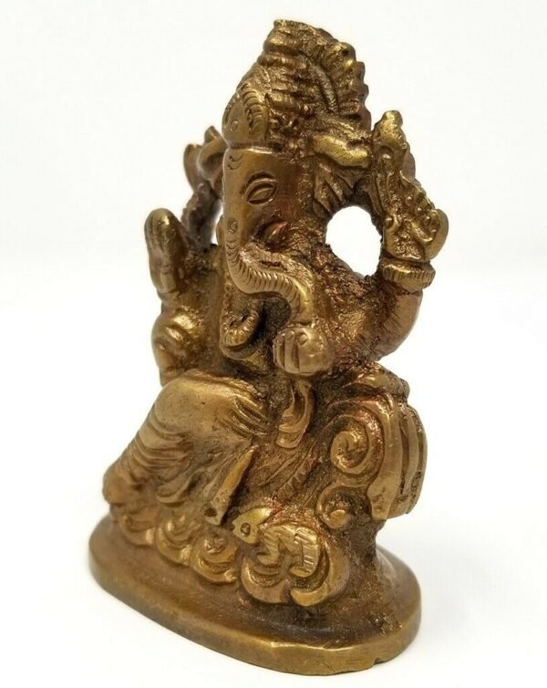 Hinduism Statues & Figures~Brass Antique Finish Ganesh Statue 3"H 2.5"W