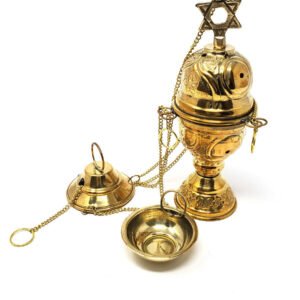 WICCA & PAGANISM~Star of David Brass Hanging Incense Burner 6" Cone Charcoal Burner Smoker