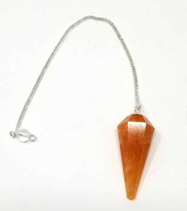 Magicun Stone~Red Aventurine Gemstone Pendulum with Chain, Faceted (Natural Crystal Stone)