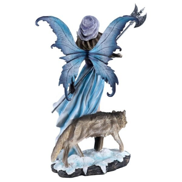 Fairy Collection~Fairy With Wolf Figurine Statue Holding Poleaxe 11.25" High Resin New In Box